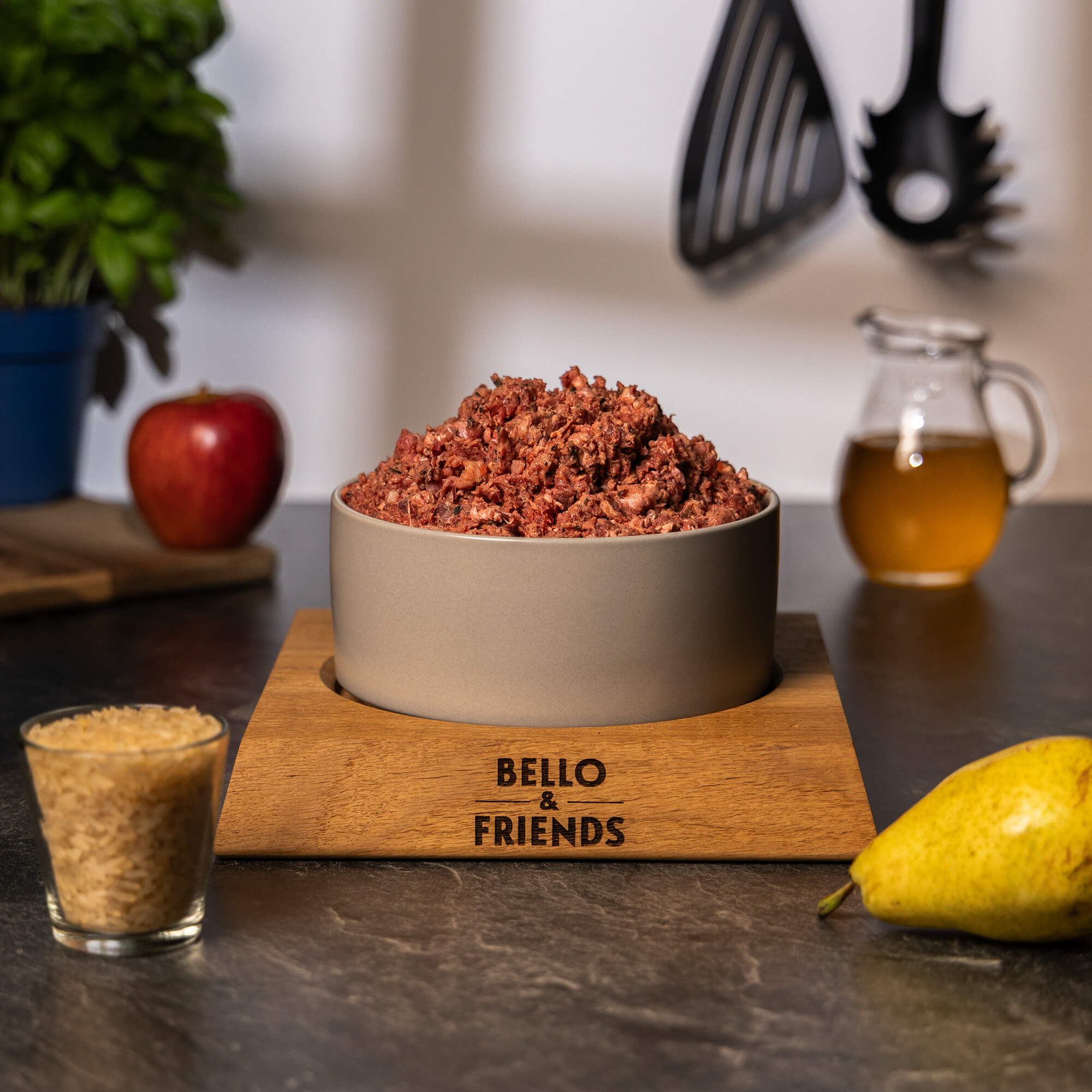 Barf Menü Rind mit Reis und Früchten